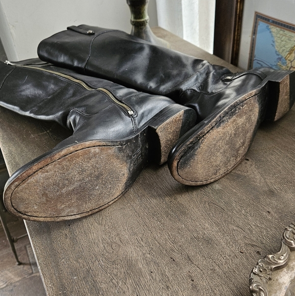 Frye leather knee high riding moto leather flat boots melissa - Picture 9 of 16